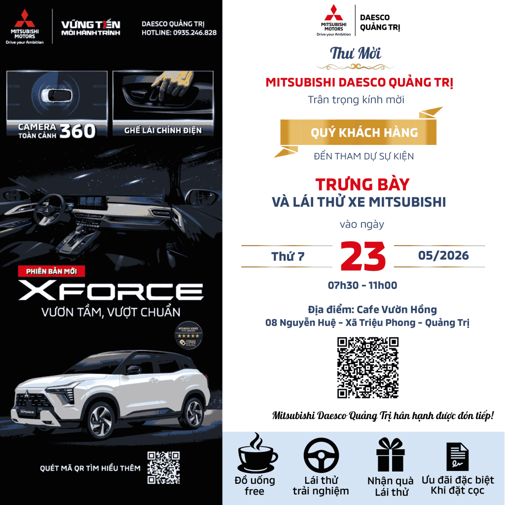 SỰ KIỆN TRƯNG BÀY VÀ LÁI THỬ XE MITSUBISHI TẠI QUẢNG TRỊ NGÀY 23/05/2026