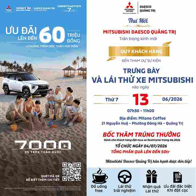 SỰ KIỆN TRƯNG BÀY VÀ LÁI THỬ XE MITSUBISHI TẠI QUẢNG TRỊ NGÀY 13/06/2026